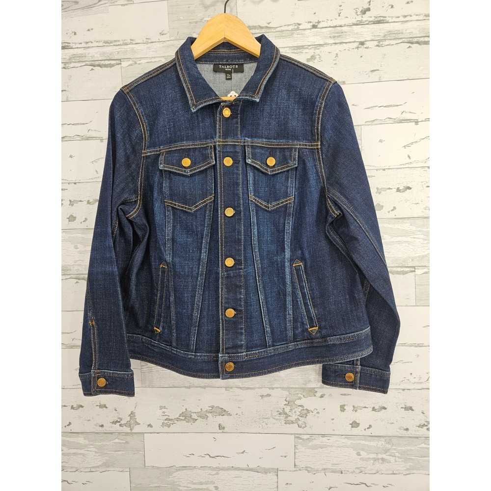 Talbots Petite XL Denim Jacket Dark Indigo Wash Stretch Cotton Jean Jacket XLP